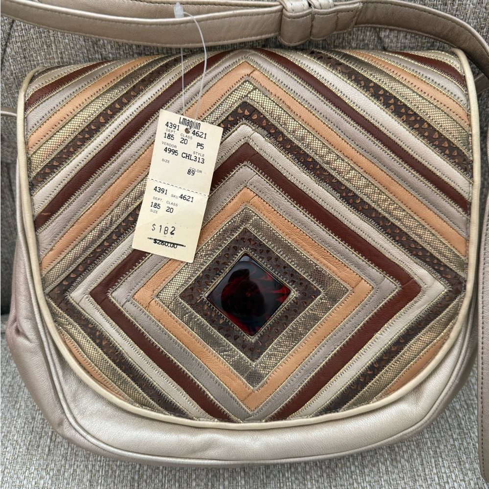 Vintage Sharif Designs Brown and Tan Geometric Shoulder Bag
